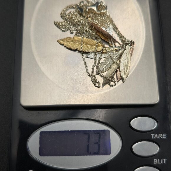 32 Inch Sterling Silver Gold Copper Several Feathers Necklace A6369 - Picture 6 of 6